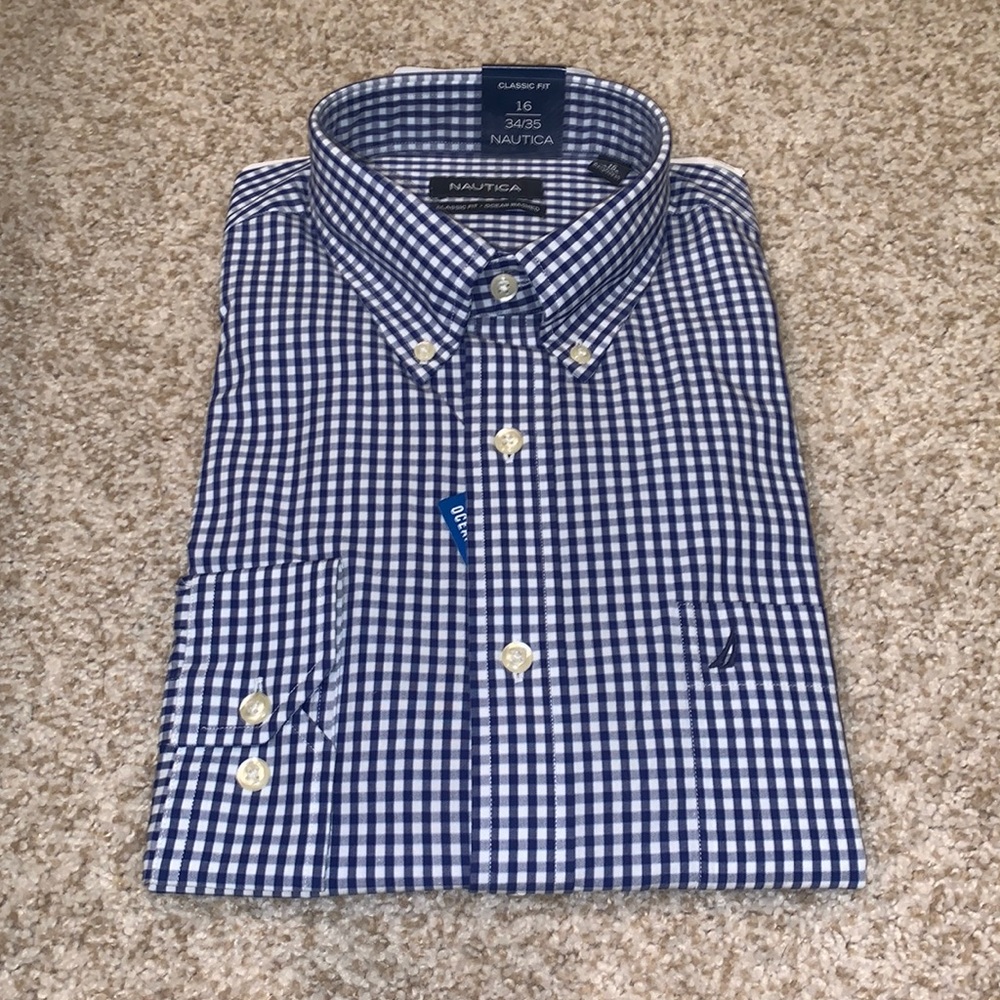 Mens Nautica Blue Plaid Shirt NWT
